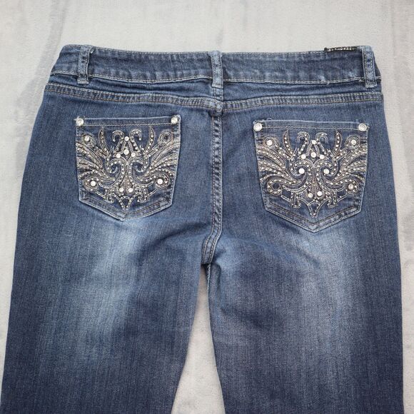 Miss Chic Jeans Womens 11 Blue Straight Mid Rise Flat Front Denim Pants - Picture 9 of 16